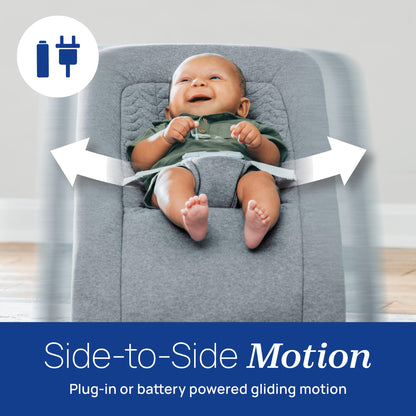 Side profile of Chicco E-Motion Auto-Glider with organic cotton fabric