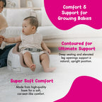 Bumbo infant floor seat featuring 3-point safety harness system