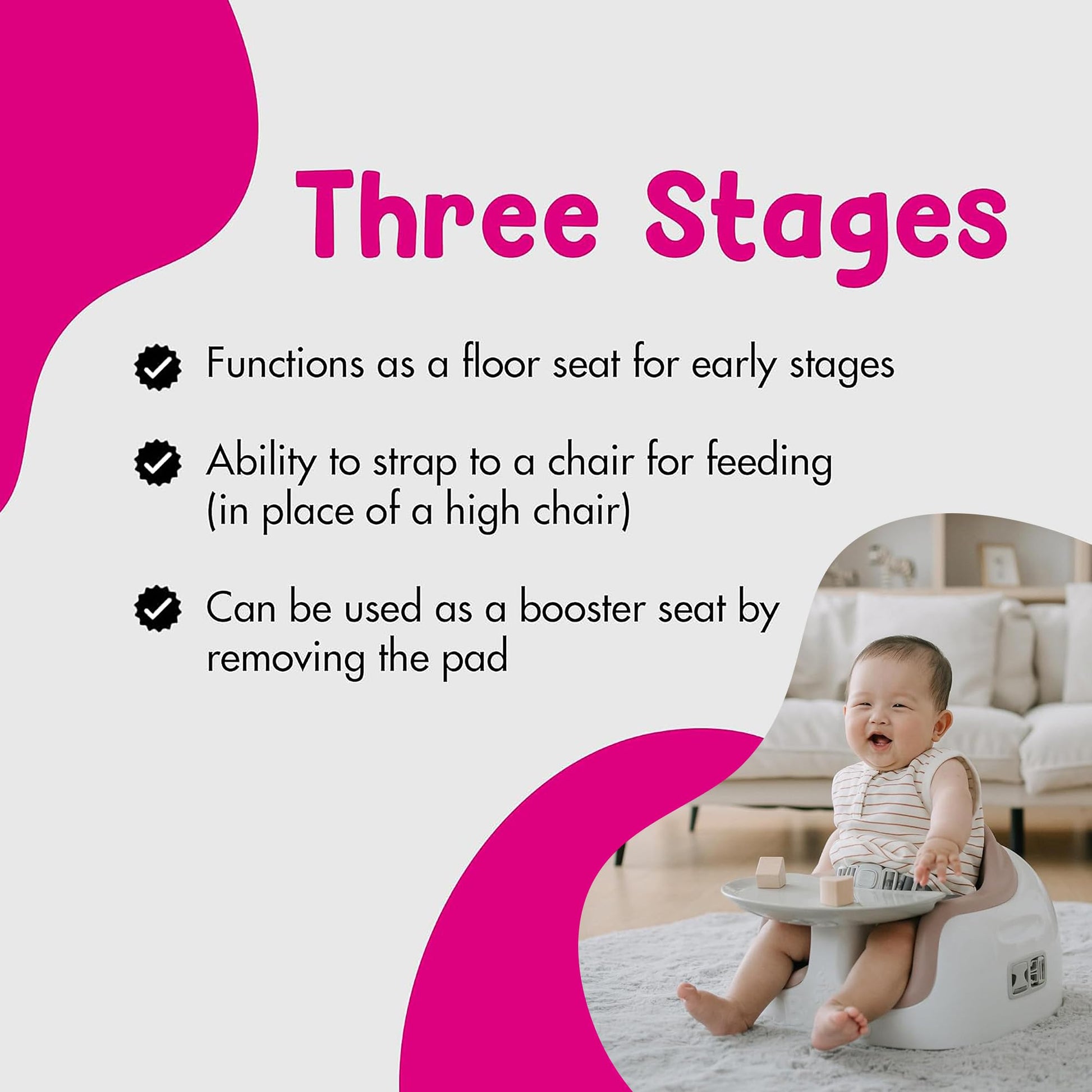 Toddler sitting in Bumbo 3-in-1 feeding chair