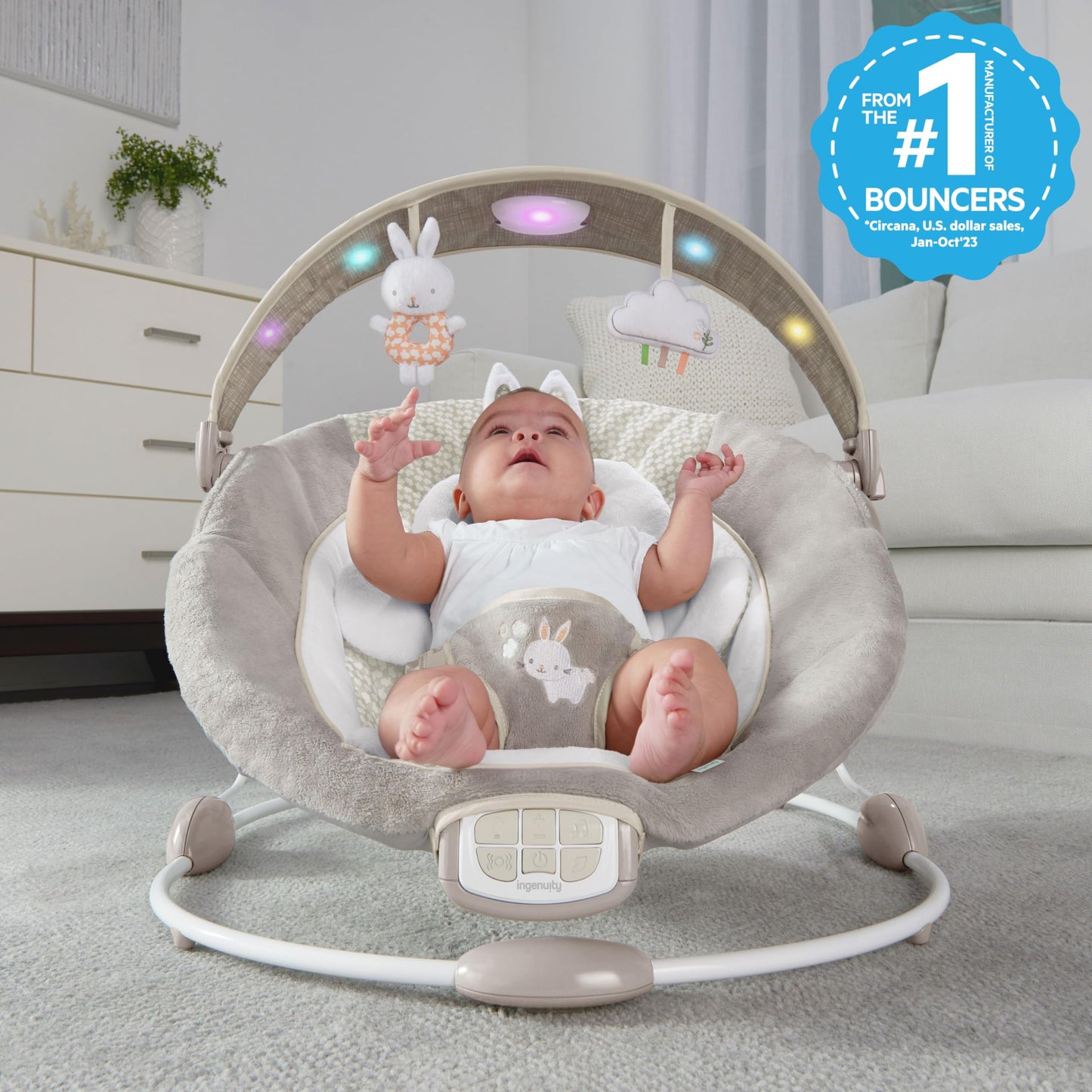 Side view of Ingenuity InLighten baby bouncer reclining seat