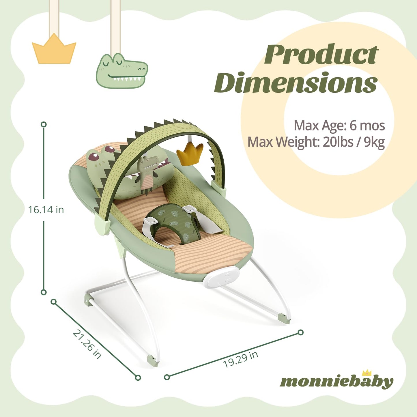 Bright Starts infant seat with plush alligator toy arch.