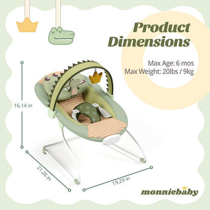 Bright Starts infant seat with plush alligator toy arch.