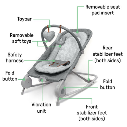 Portable baby rocker folded flat for storage