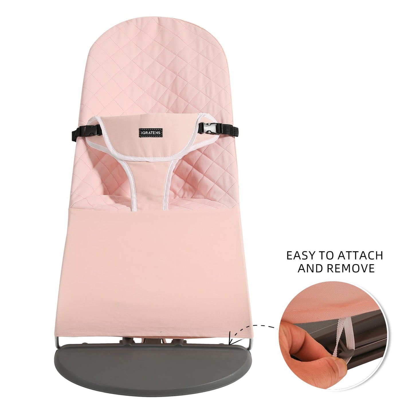 Igratens cotton bouncer cover showing adjustable straps