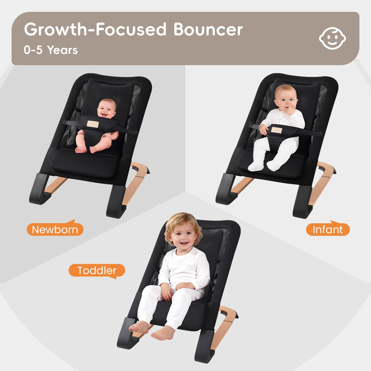 AoheSail infant bouncer seat angled profile showing recline adjustment