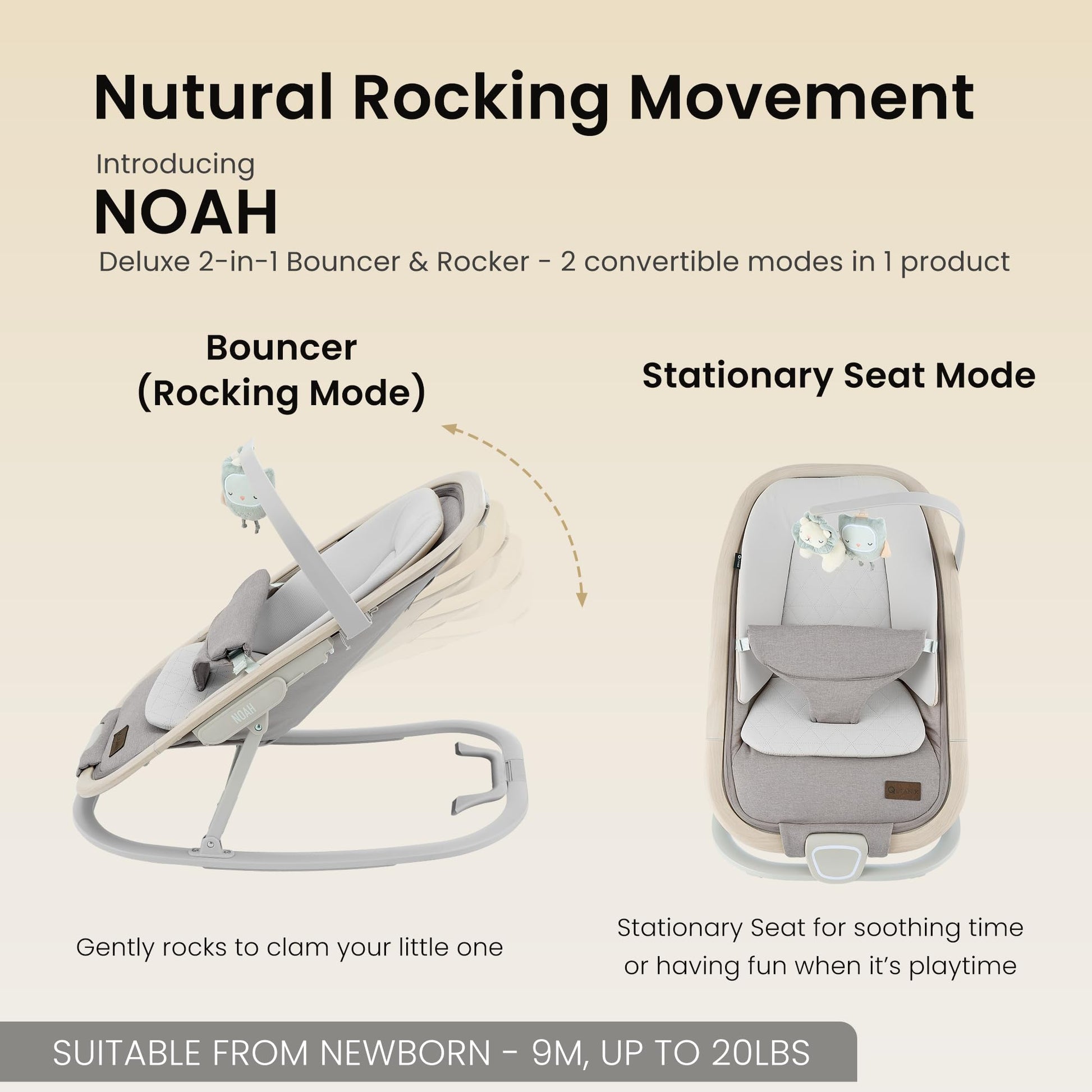 Ikomzy baby rocker with removable toy bar attached