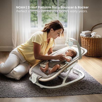 Infant seated in Ikomzy portable rocker chair