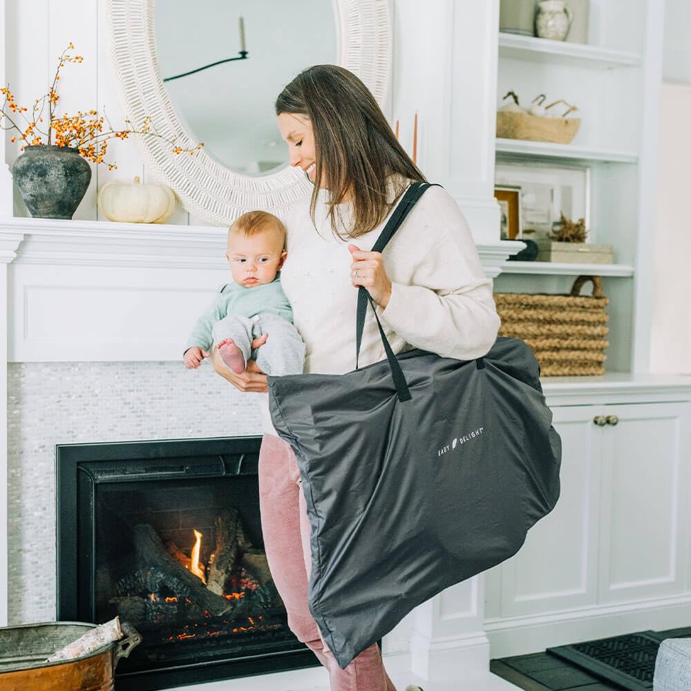 Side profile of Baby Delight Aura Deluxe showing 2-position recline