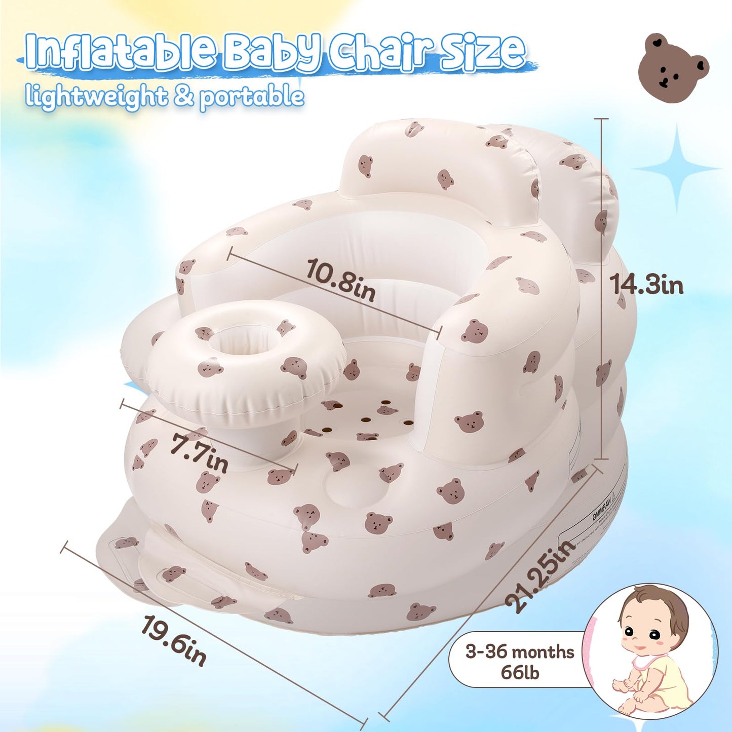 Arscniek blow up baby chair showing built-in air pump tray