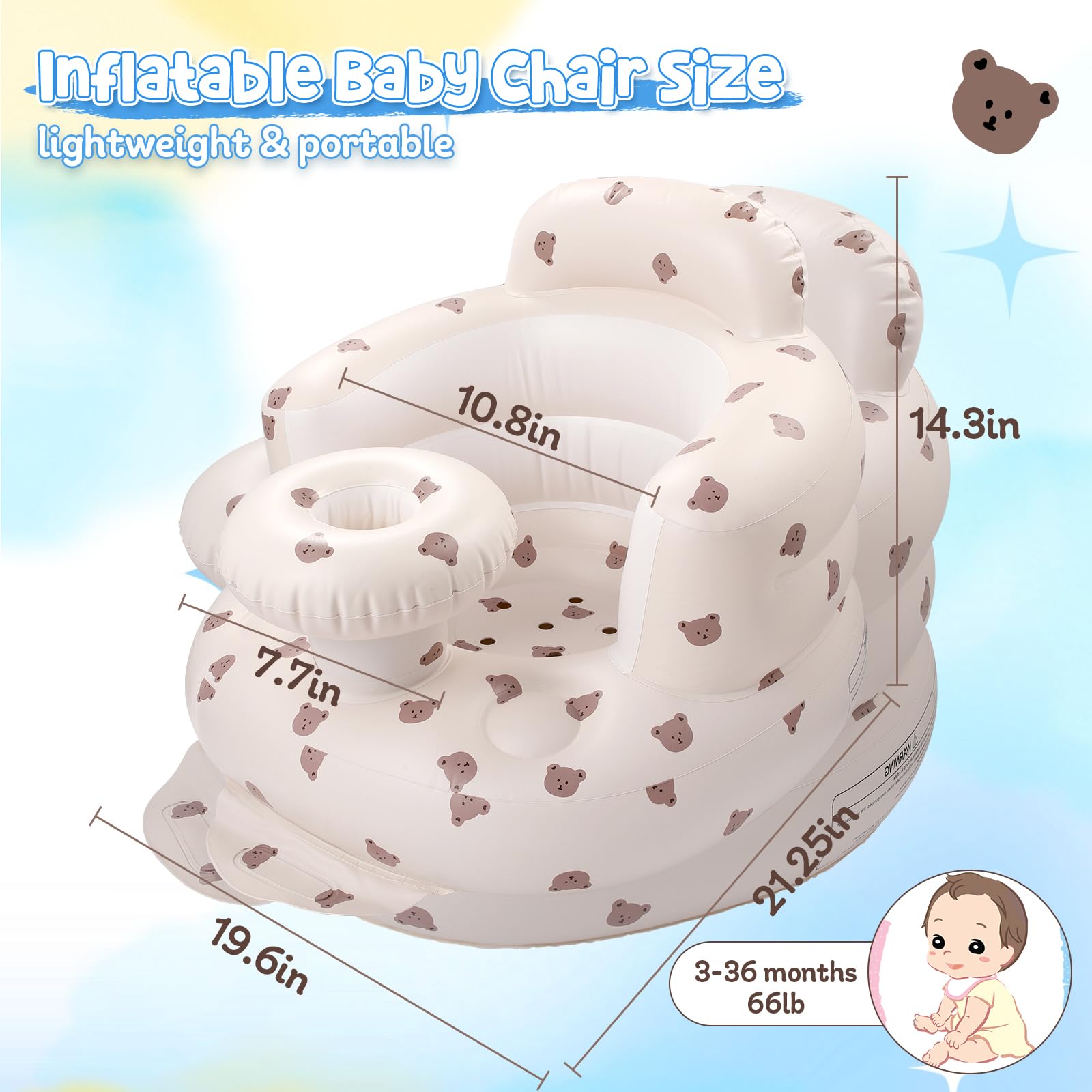 Arscniek blow up baby chair showing built-in air pump tray