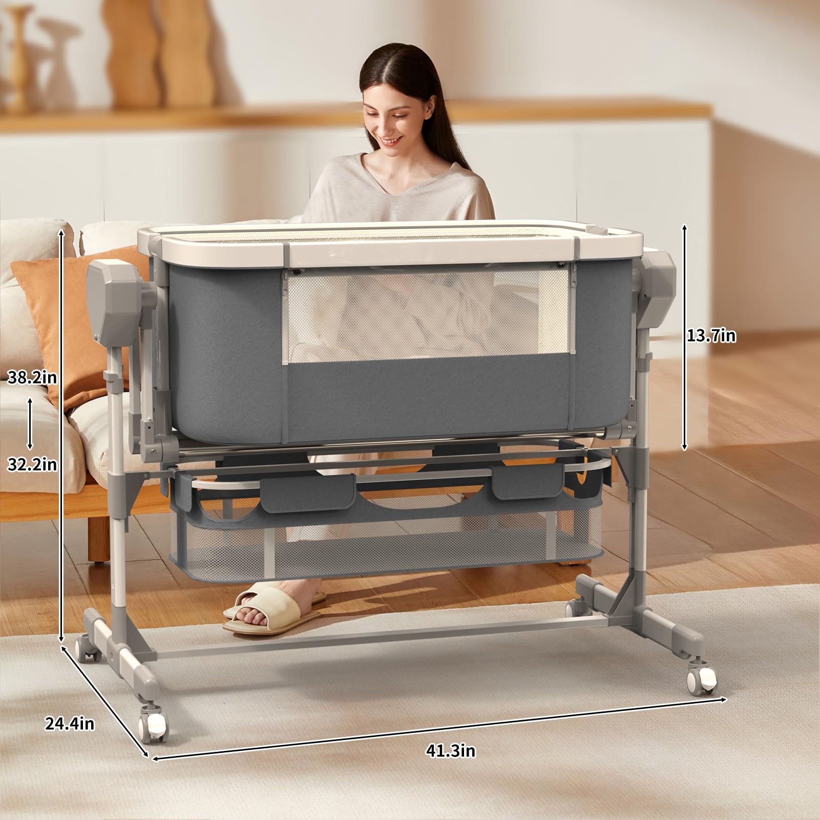 Close up of breathable mesh fabric on Pionevox bassinet