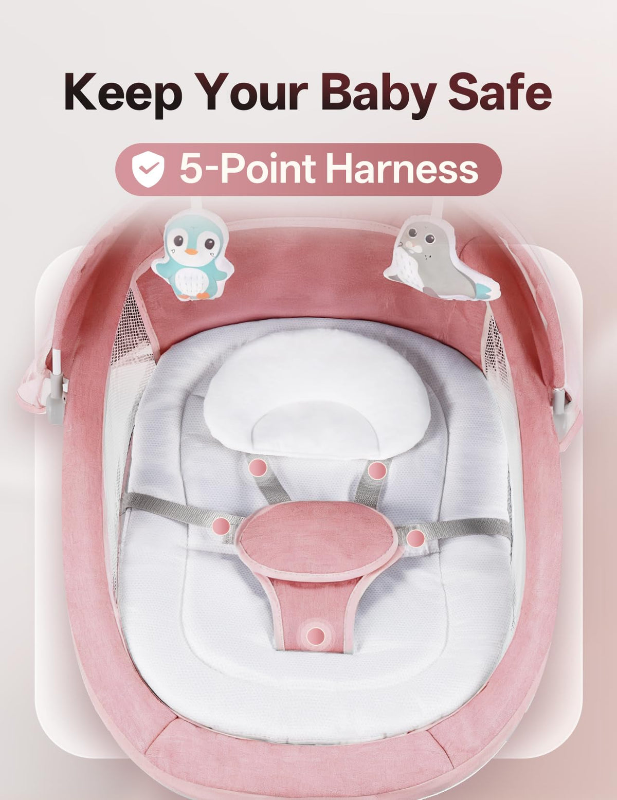 MelloBubbz infant portable rocker side angle