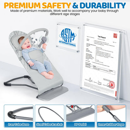 Side view of Orzbow baby bouncer showing recline positions