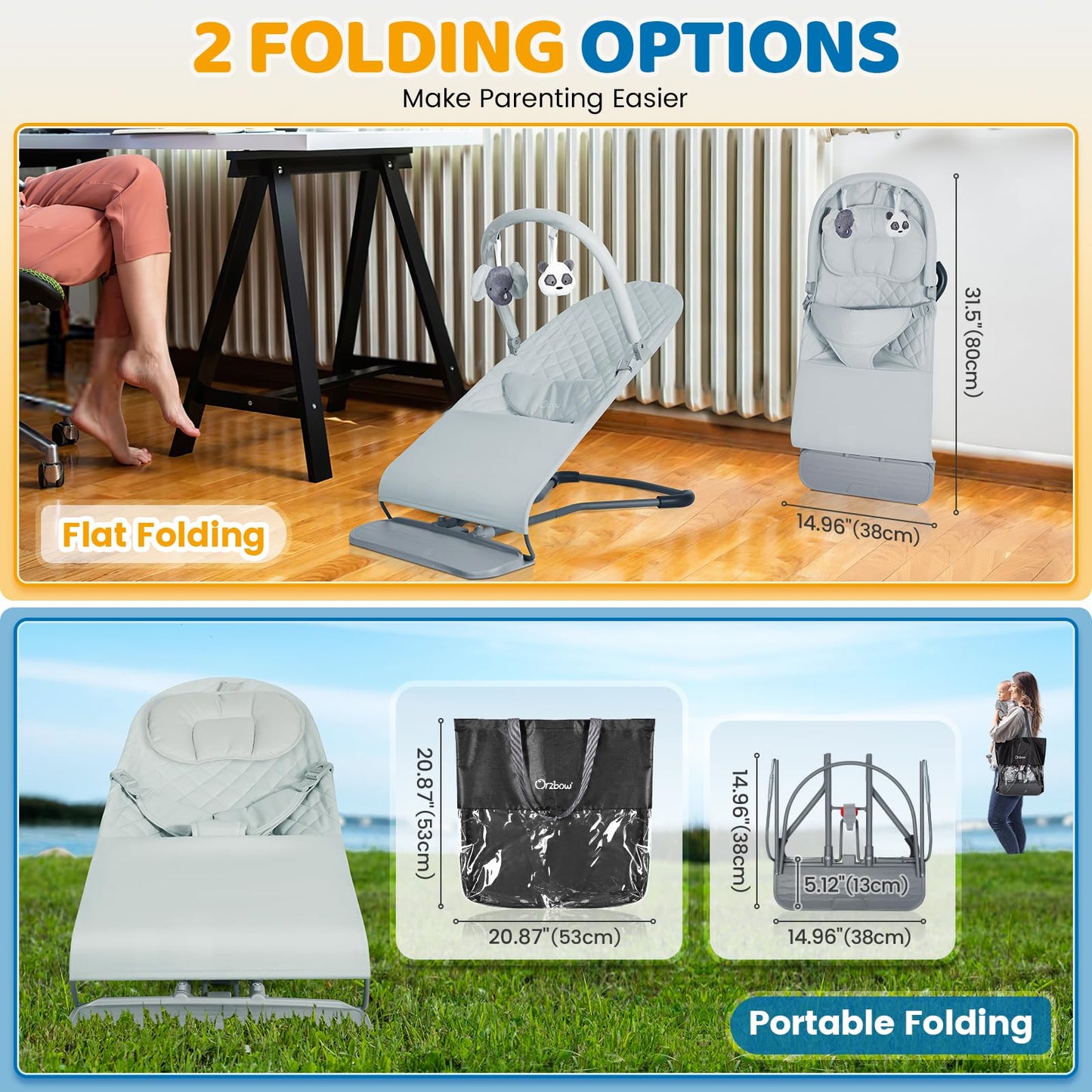 Orzbow baby bouncer with removable play bar attached