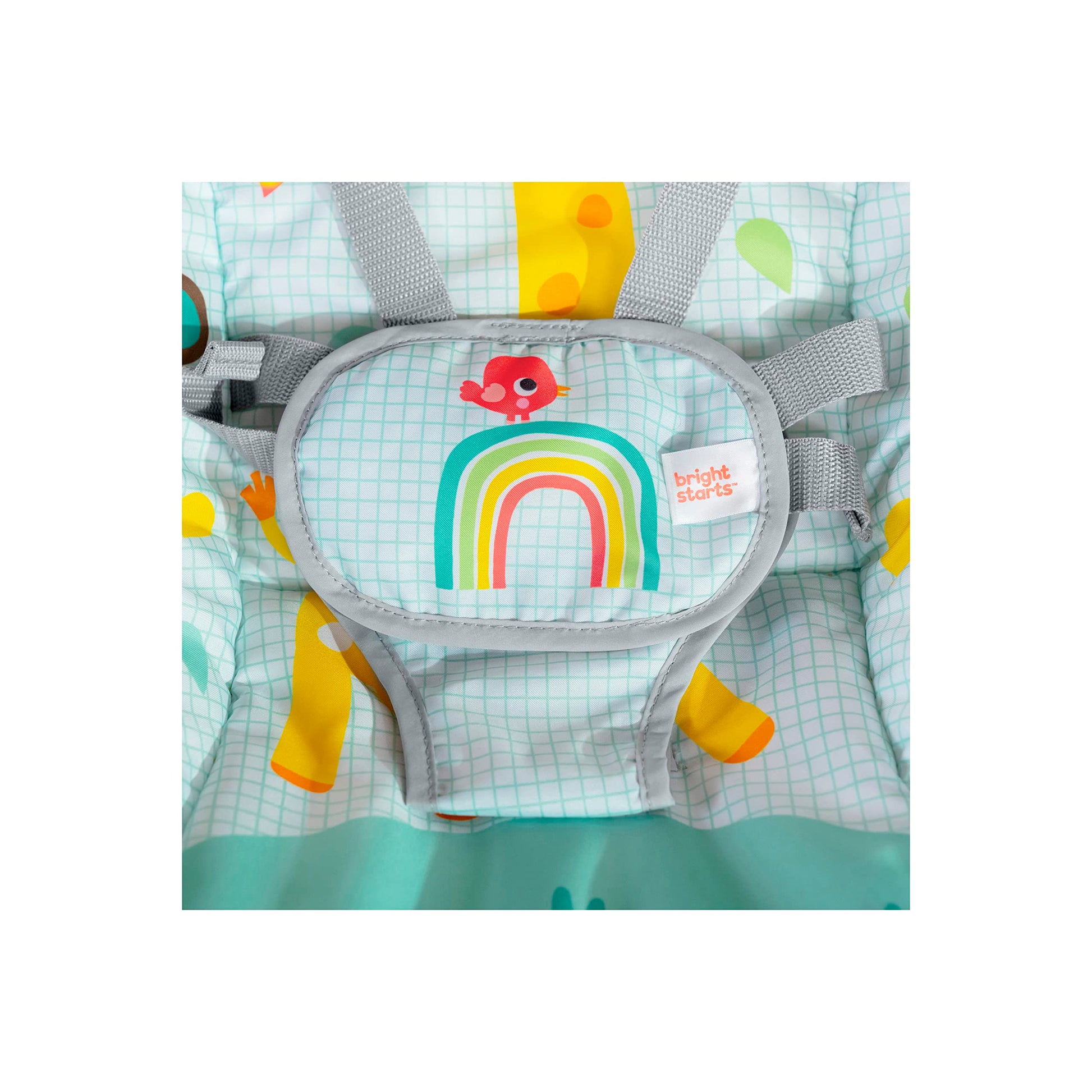 Detail of 5-point safety harness on infant rocker