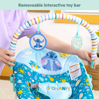 Bright Starts Disney Stitch bouncer in a nursery setting