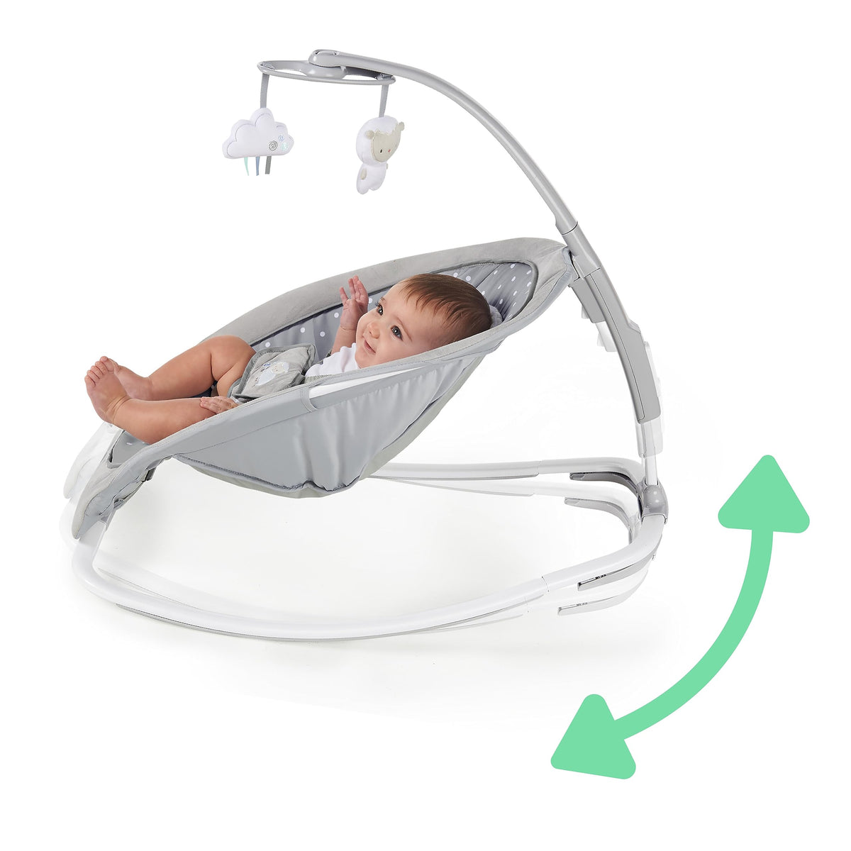 Side profile of the Ingenuity infant to toddler rocker showing recline positions.