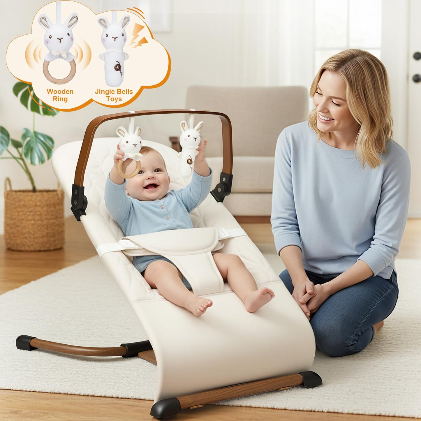 Wnttmt foldable baby rocker side view showing recline positions