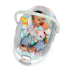 Bright Starts infant bouncer side angle highlighting the sturdy non-slip frame.