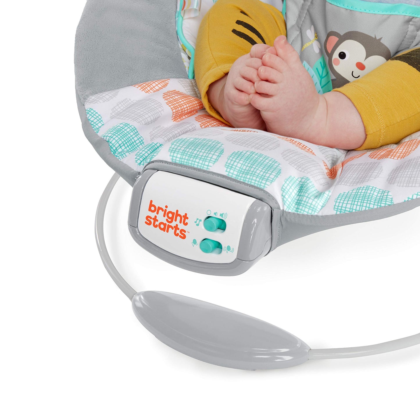Bright Starts bouncer showing three-point safety harness