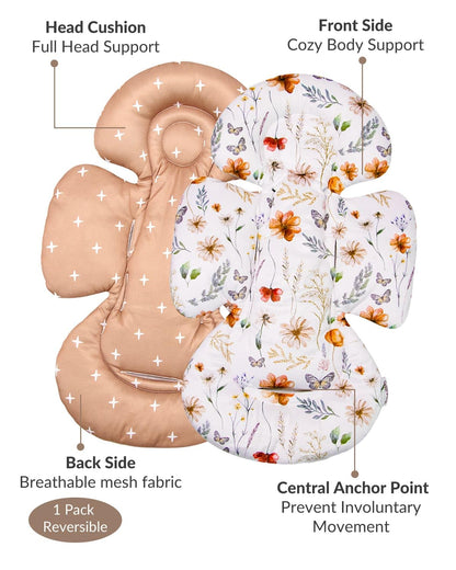 Floral pattern newborn support insert in a car seat