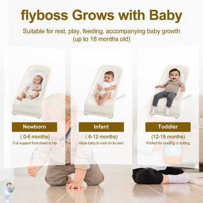 Oatmeal khaki baby bouncer with removable toy bar