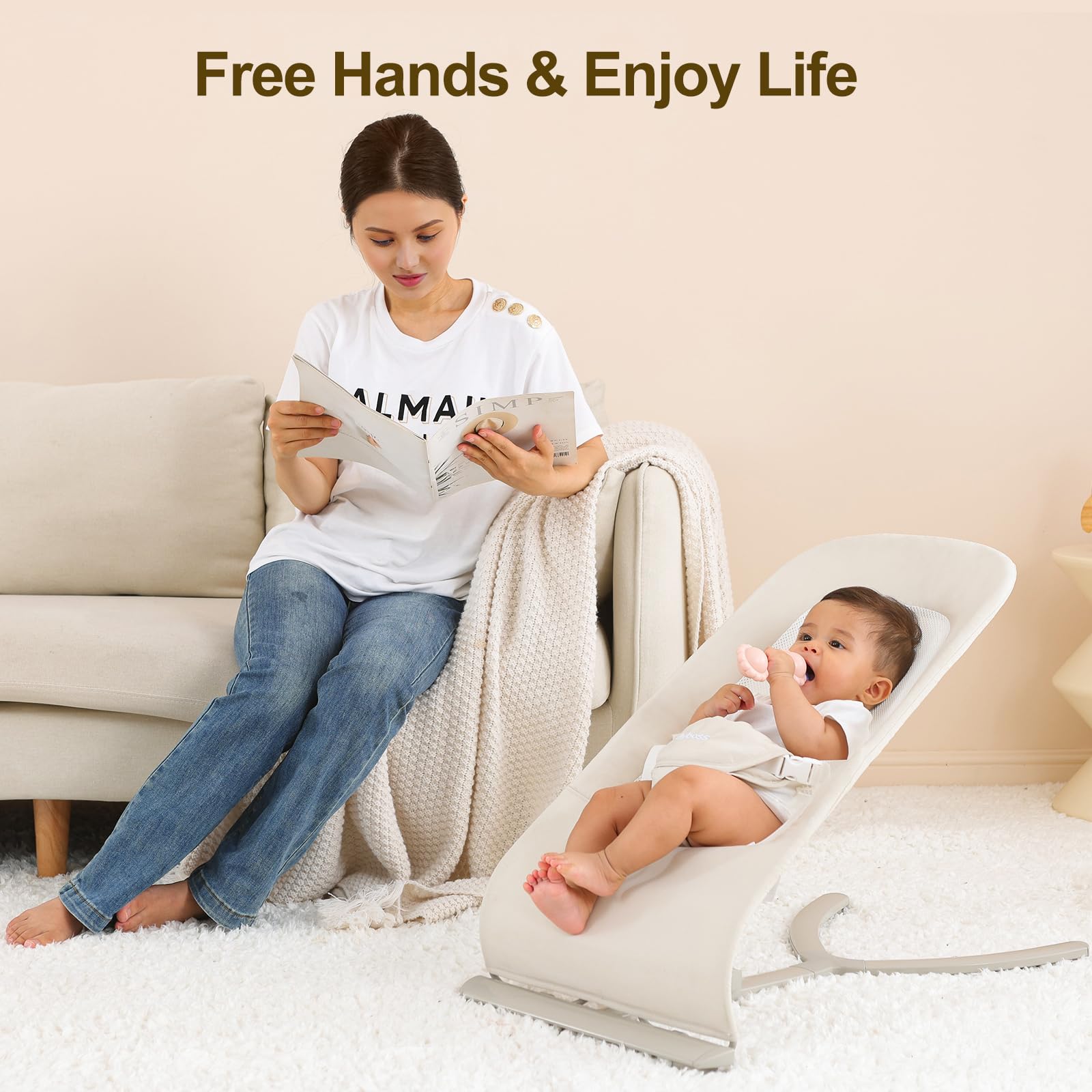 FlyBoss 3-in-1 bouncer and rocker lifestyle product packaging