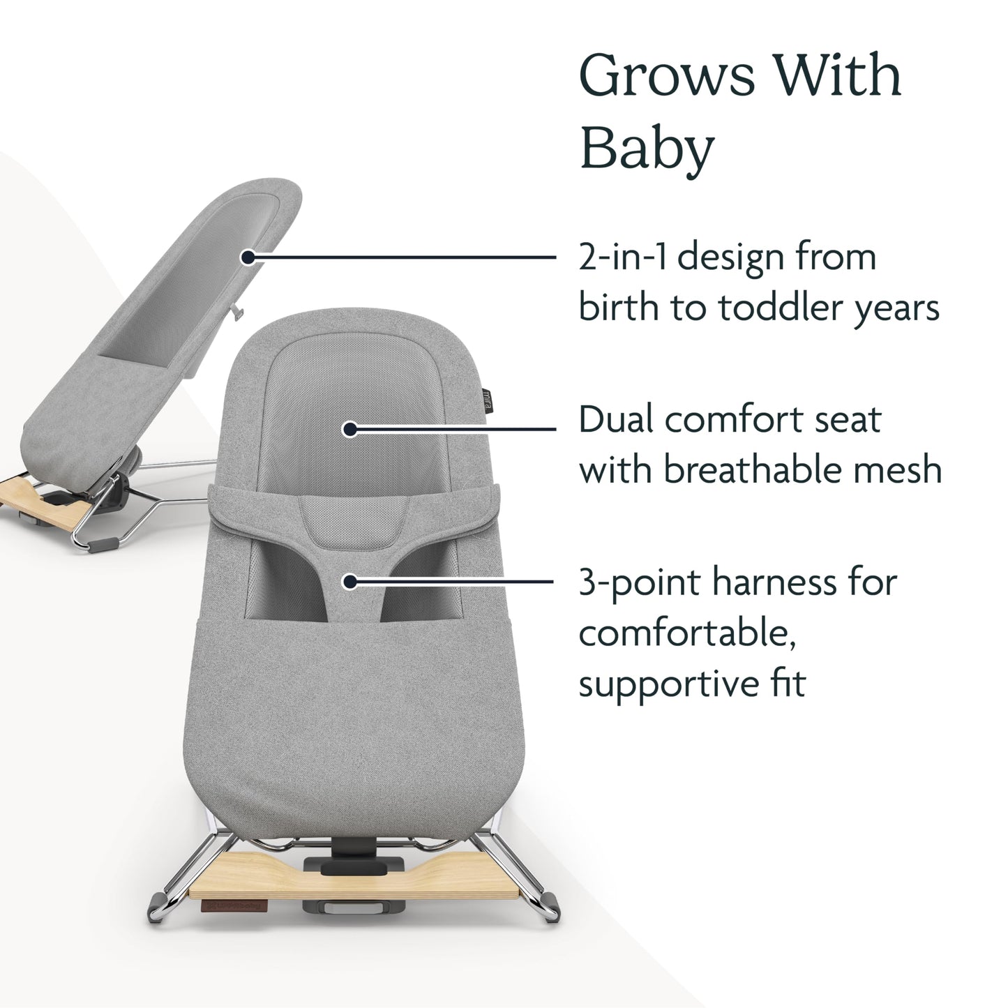 UPPAbaby Mira 2-in-1 Bouncer three-level recline adjustment