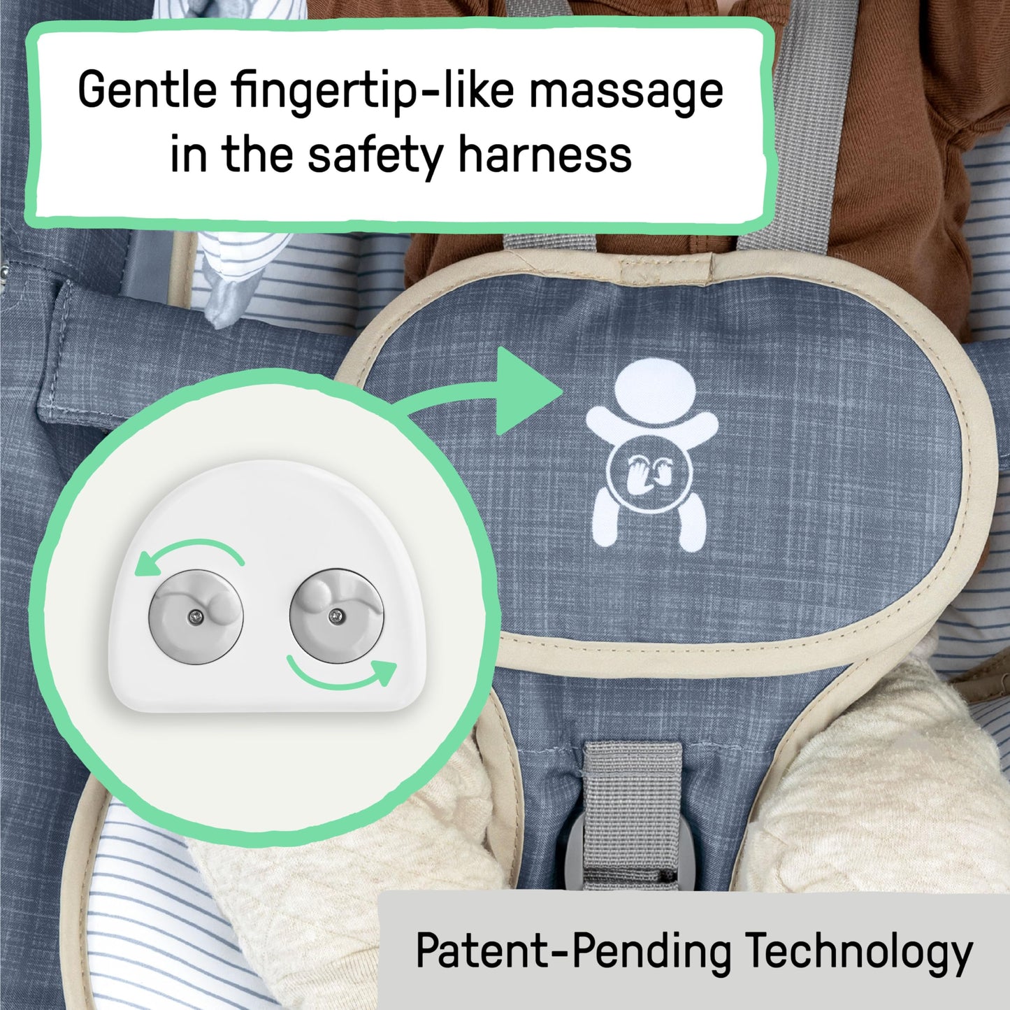 Ingenuity baby bouncer showing integrated massage rollers