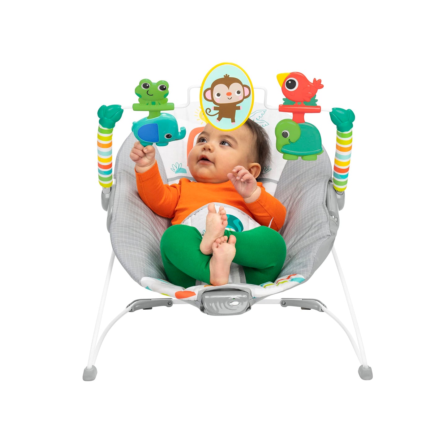 Side profile of Bright Starts Playful Paradise infant rocker