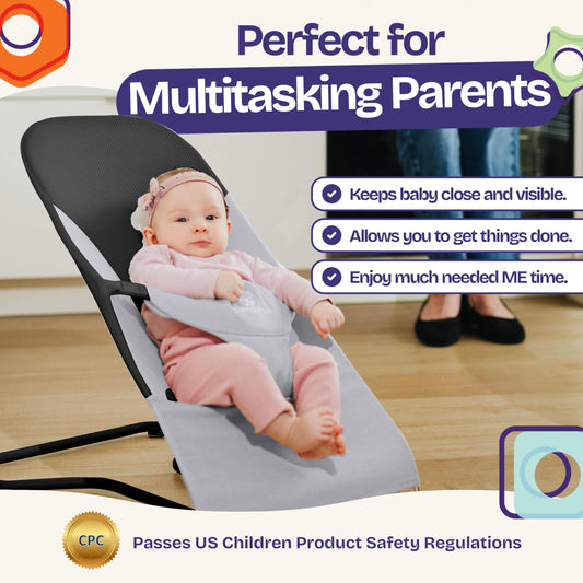 Grey baby bouncer chair side profile
