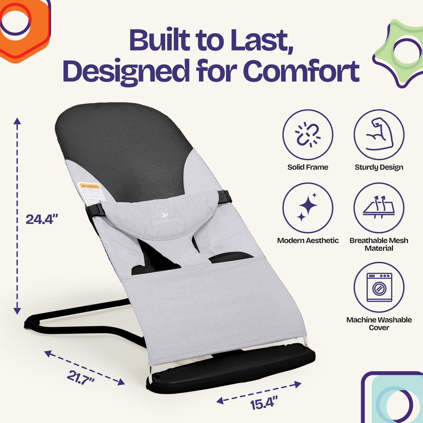 3-point safety harness detail on baby bouncer
