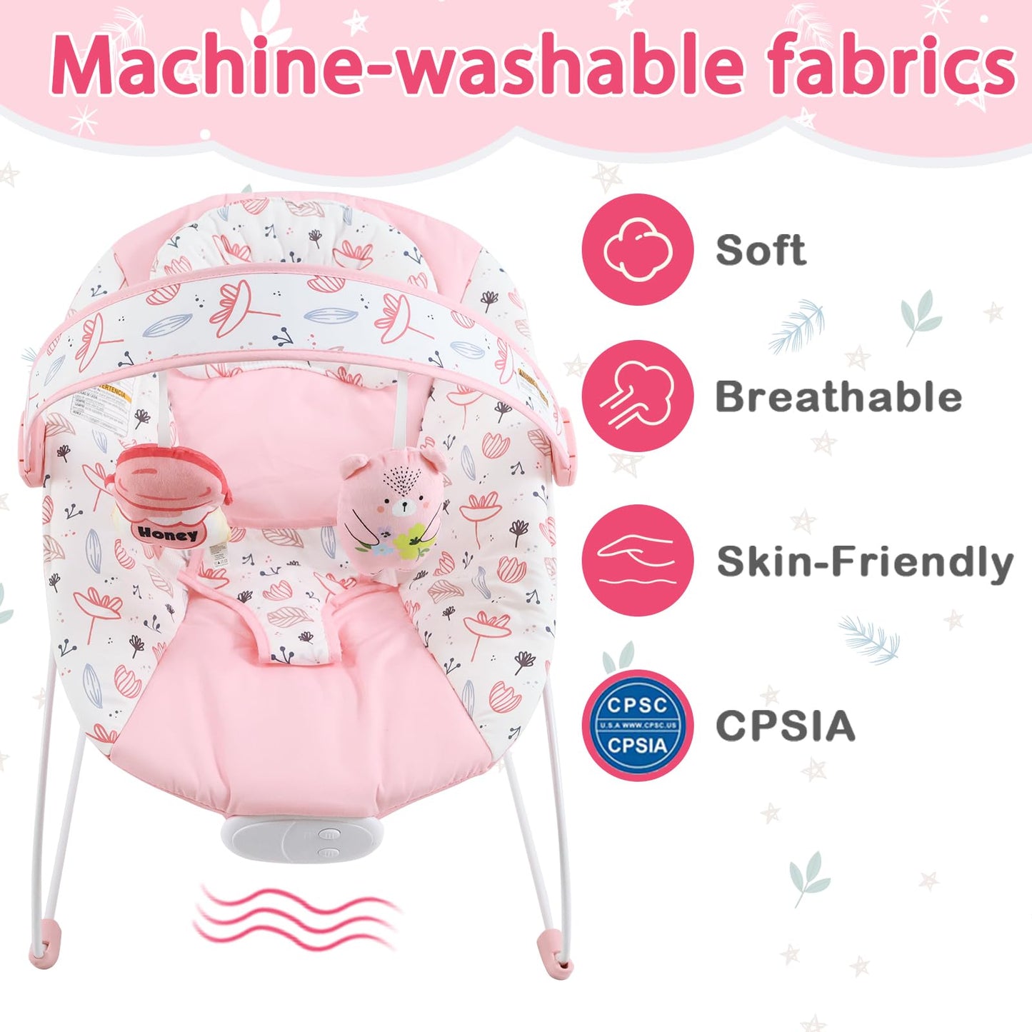 Side profile of Otrolepota infant bouncer showing canopy