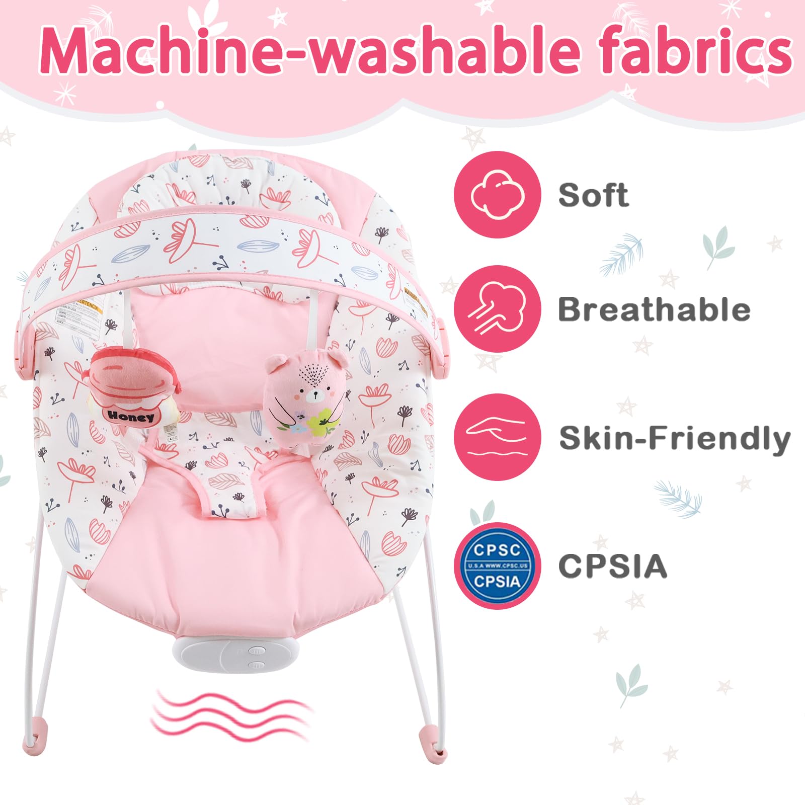 Side profile of Otrolepota infant bouncer showing canopy