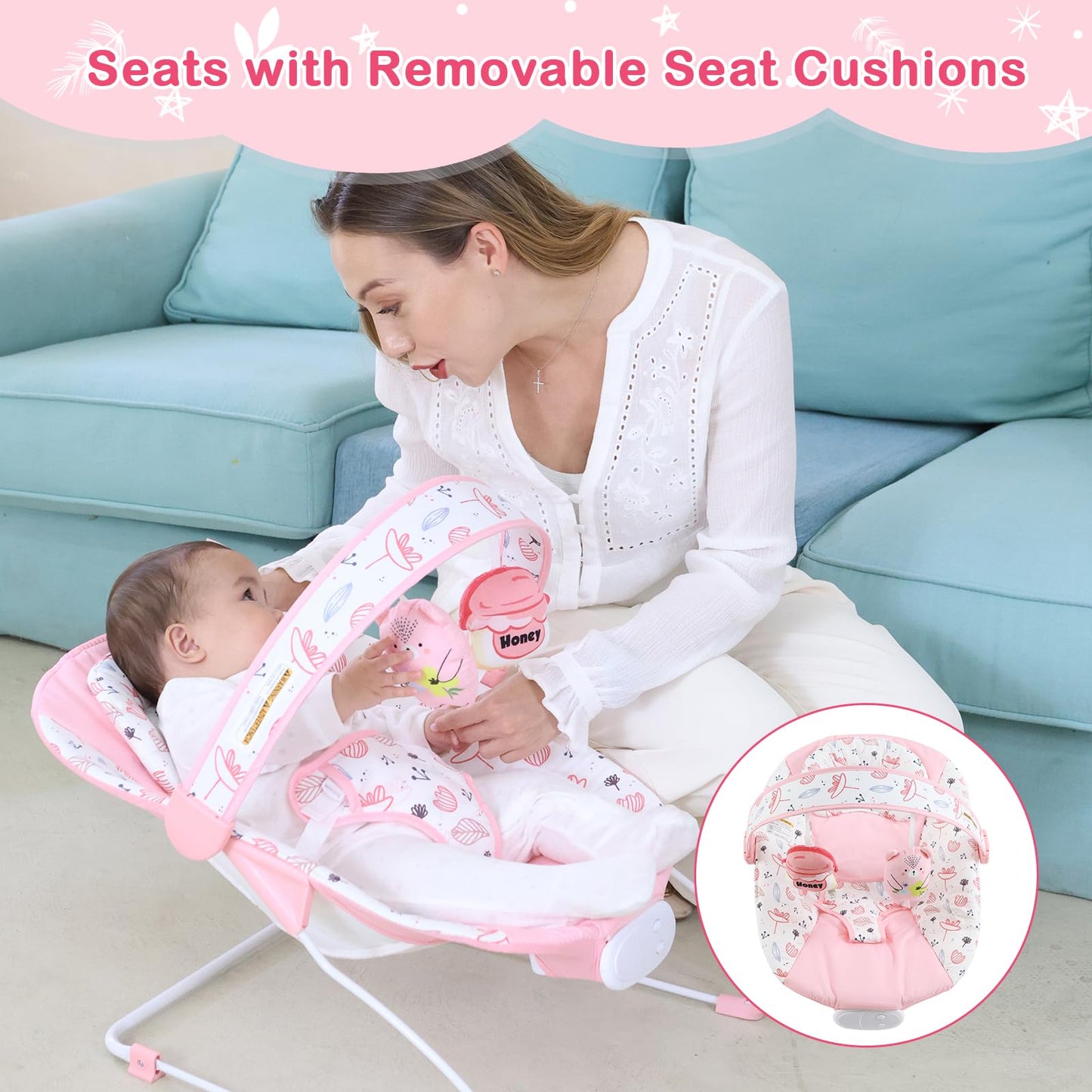 Portable foldable baby bouncer for indoor use