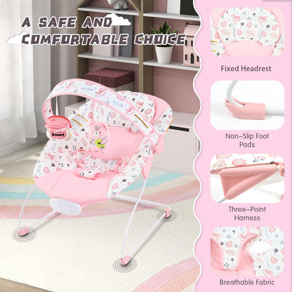 Furmubei infant rocker with adjustable toy bar and pink fabric