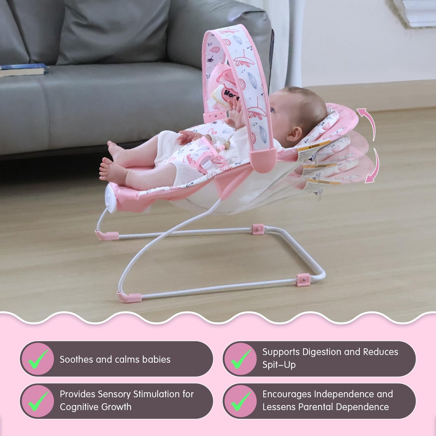 Close up of 3-point safety harness on Furmubei bouncer seat