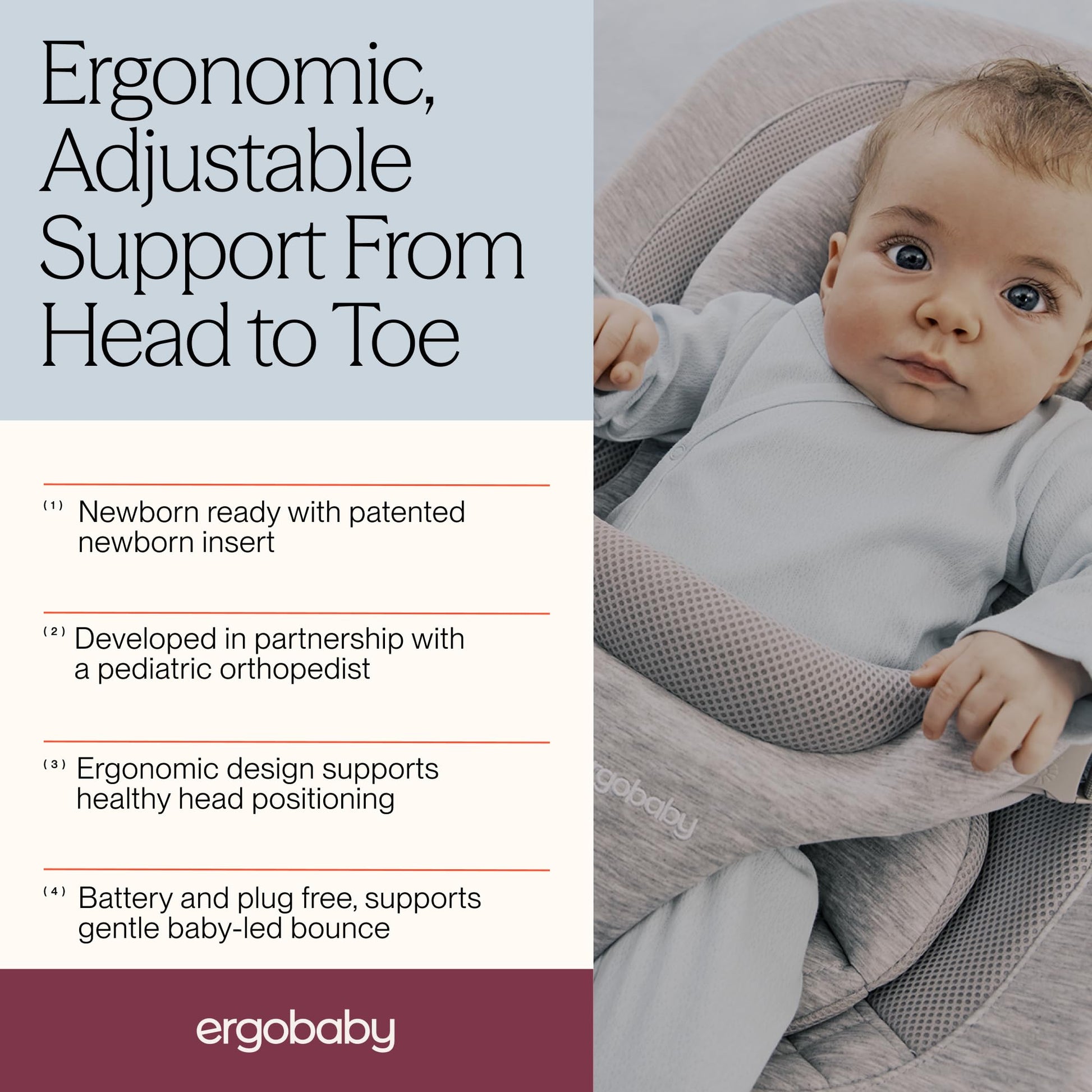 Ergobaby Evolve bouncer side profile showing height adjustments