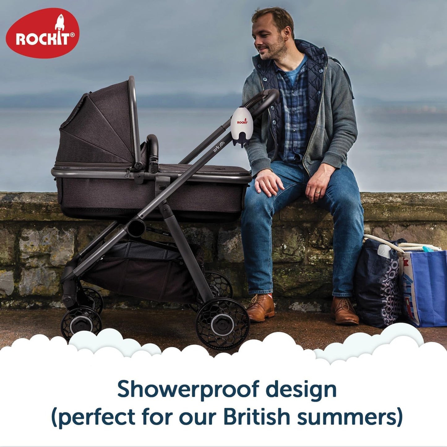 Parent using Rockit baby rocker on a walk