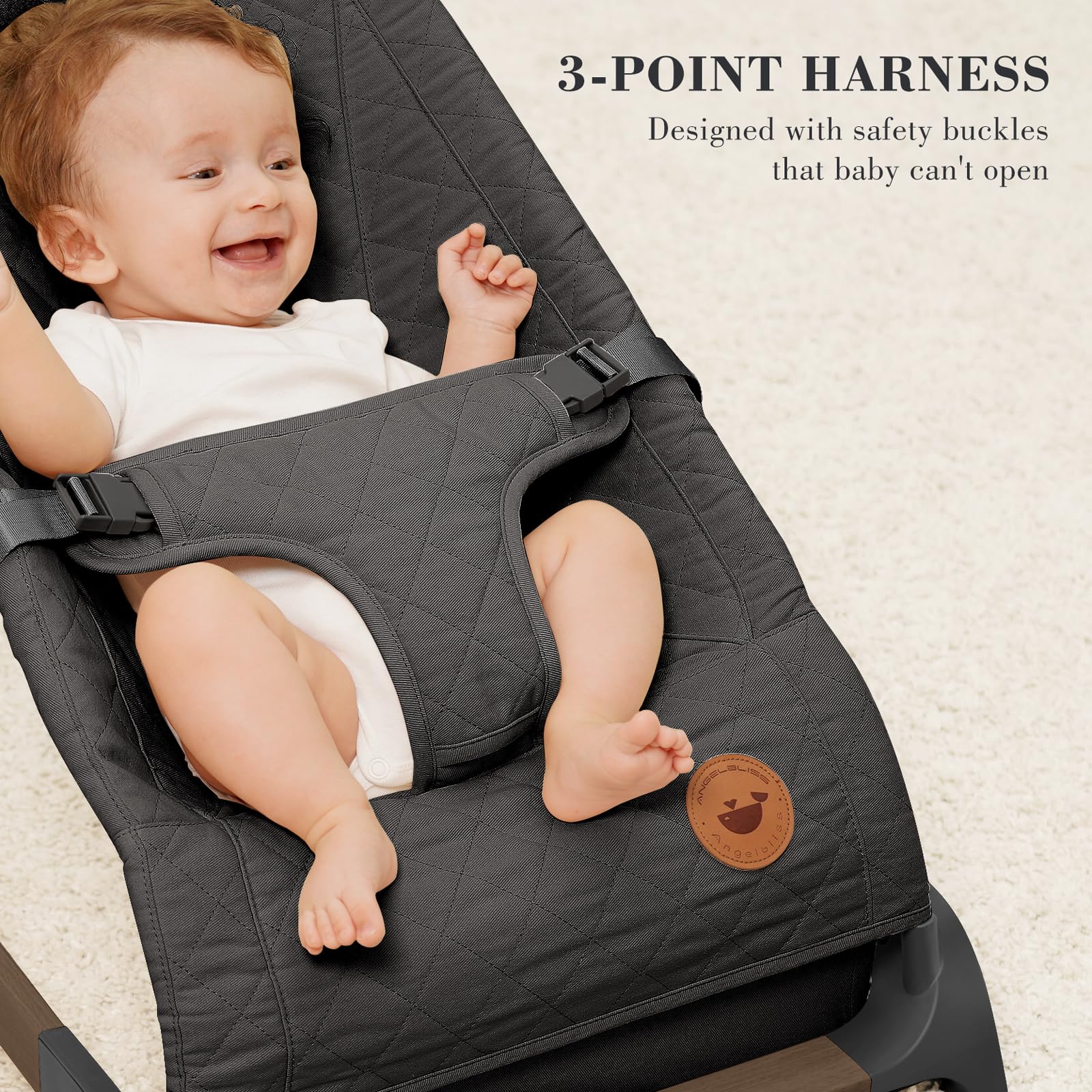 Close up of soft cotton fabric on Angelbliss baby bouncer