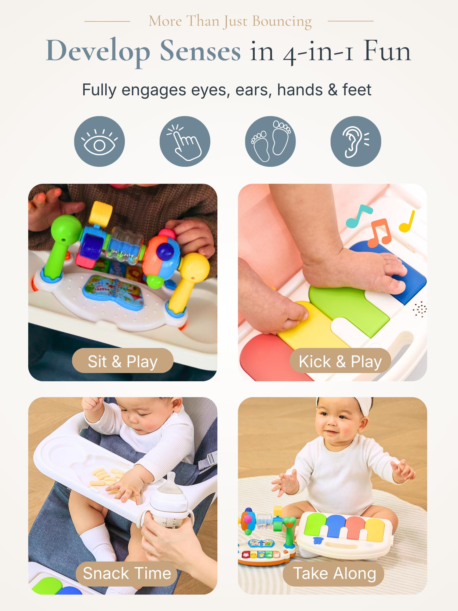 CuddoBaby baby bouncer with detachable piano and toy bar