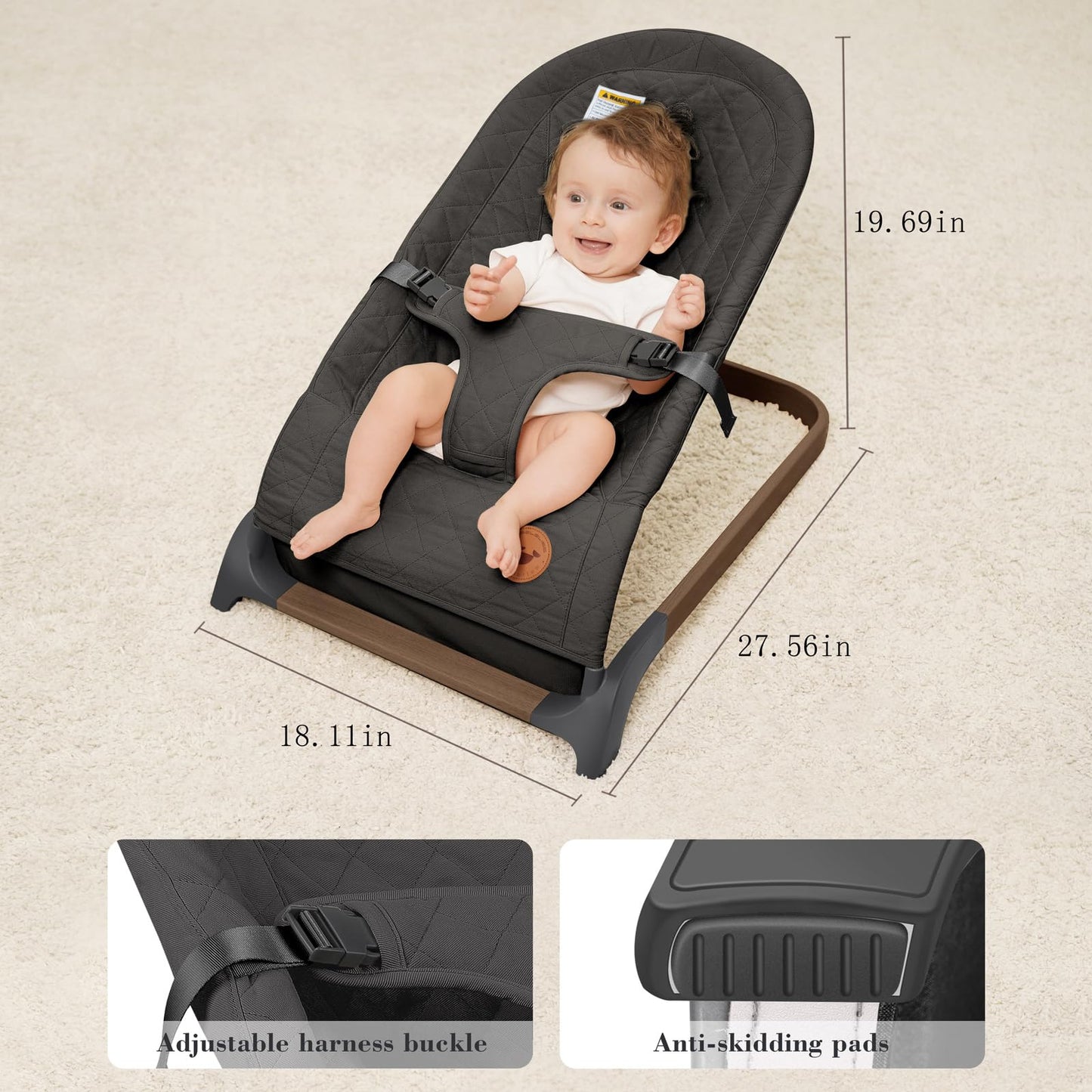 Top view of infant sitting in Angelbliss bouncer seat