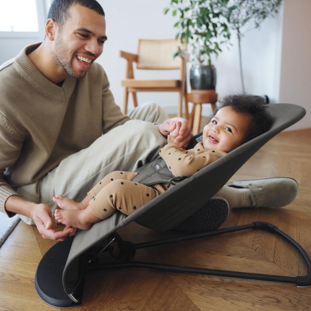 Side profile of BabyBjörn Bouncer Balance Soft folded for storage