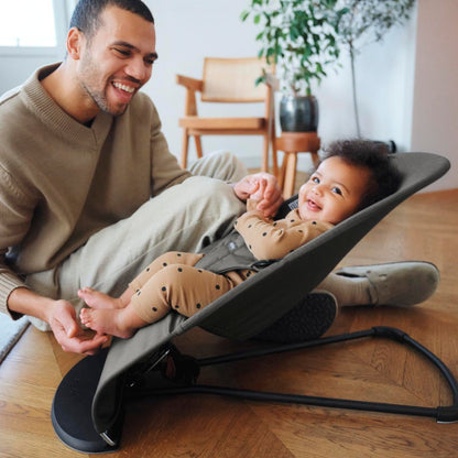 Side profile of BabyBjörn Bouncer Balance Soft folded for storage