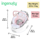 Ingenuity infant bouncer featuring removable unicorn headrest and foot pillow