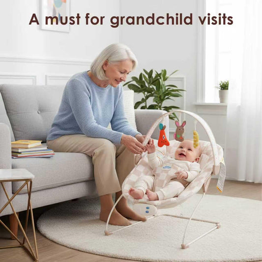 Tiny Marvels infant bouncer with sensory toys attached