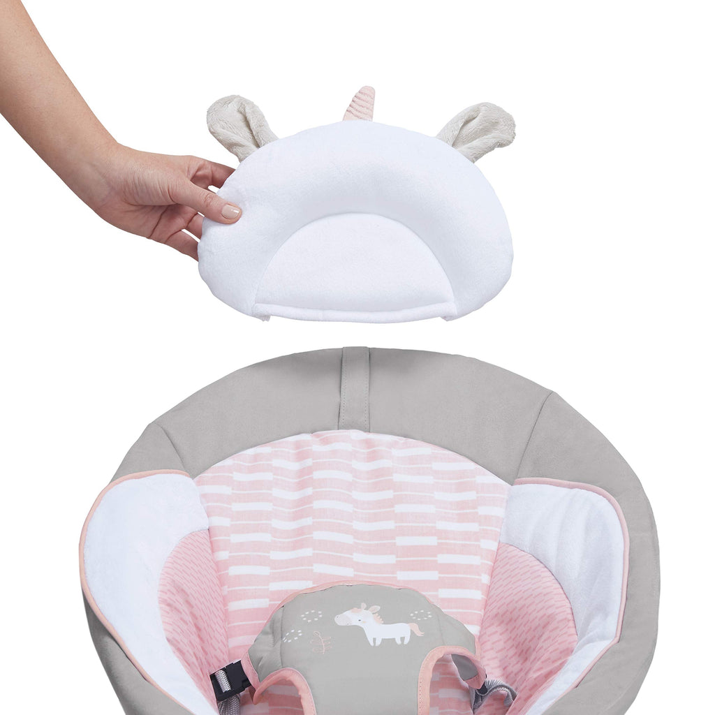 Ingenuity soothing baby bouncer angled perspective showcasing non-skid feet