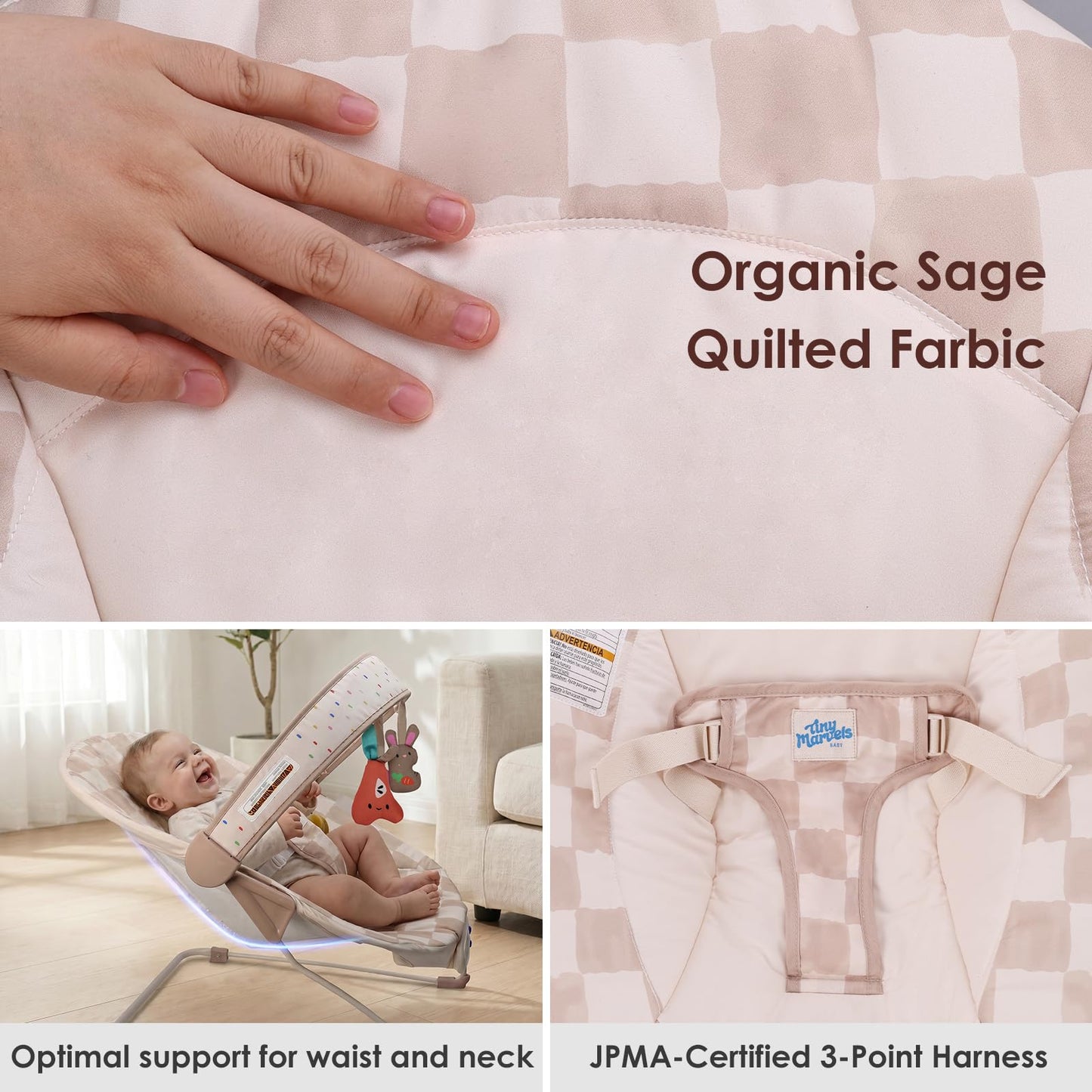 Tiny Marvels baby bouncer toy bar details