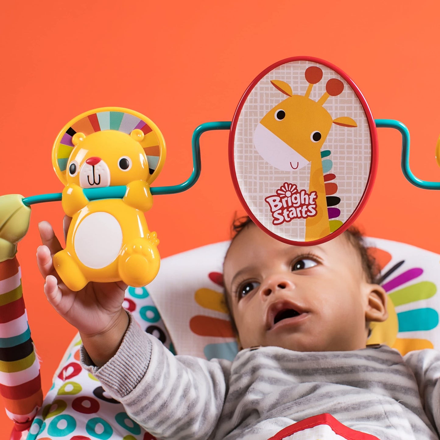 Close up of the colorful spinning toys on the activity bar