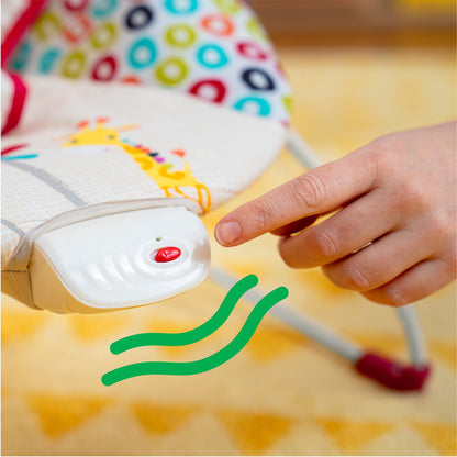 Bright Starts bouncer showing the secure three-point harness